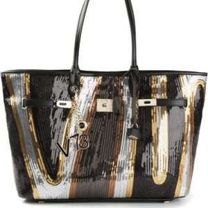 GORGEOUS EXTRA LARGE LEATHER/SEQUIN V73 TOTE
